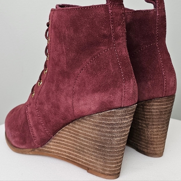 Diba Blake Suede Ankle Bootie Wedge Heel Lace Up Round Toe Burgundy Womens - Picture 9 of 15
